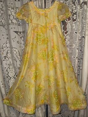 Vintage Hand Crafted Yellow Floral Girls' maxi Dress